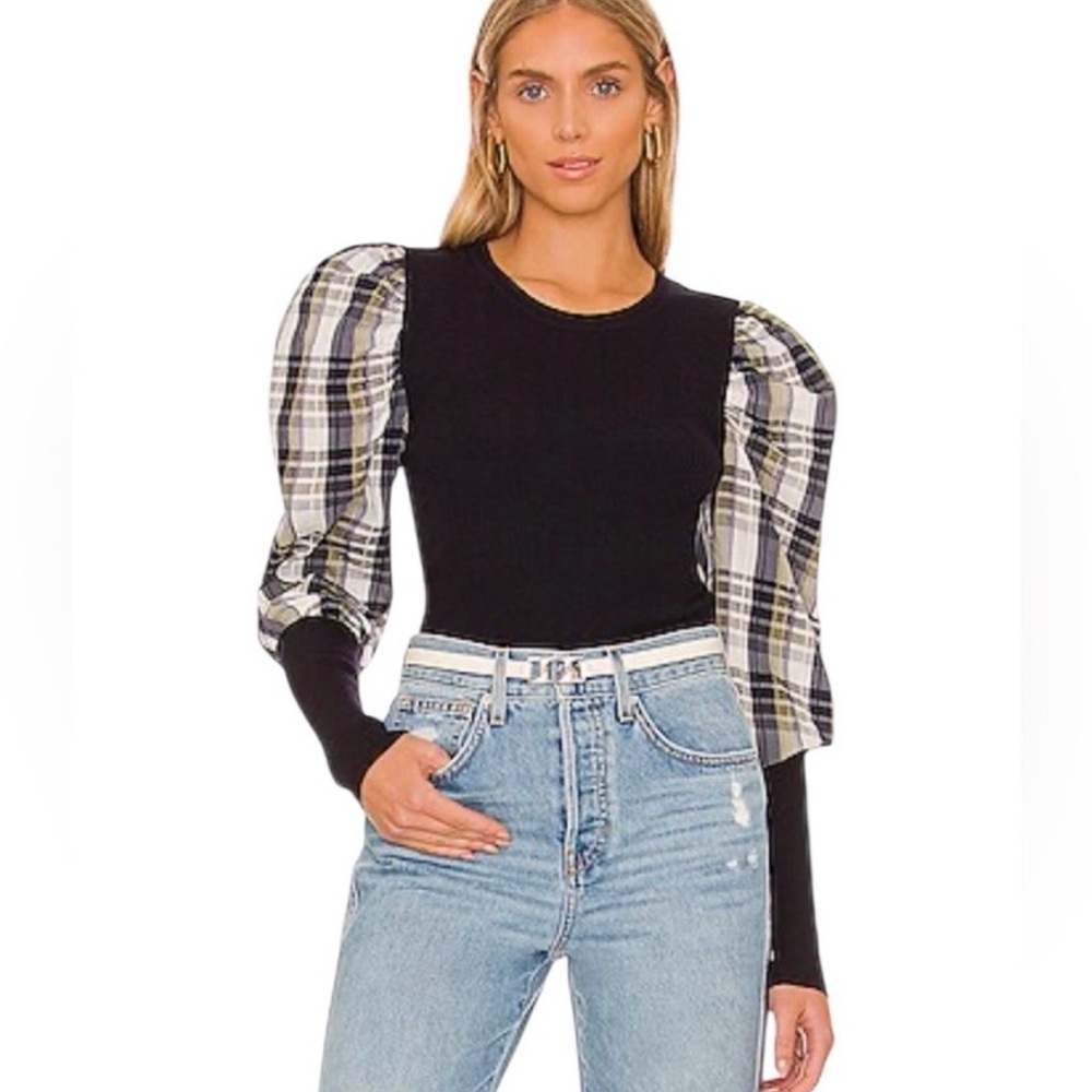 🌟NWT🌟 Veronica Beard Top with Plaid Puff Sleeves